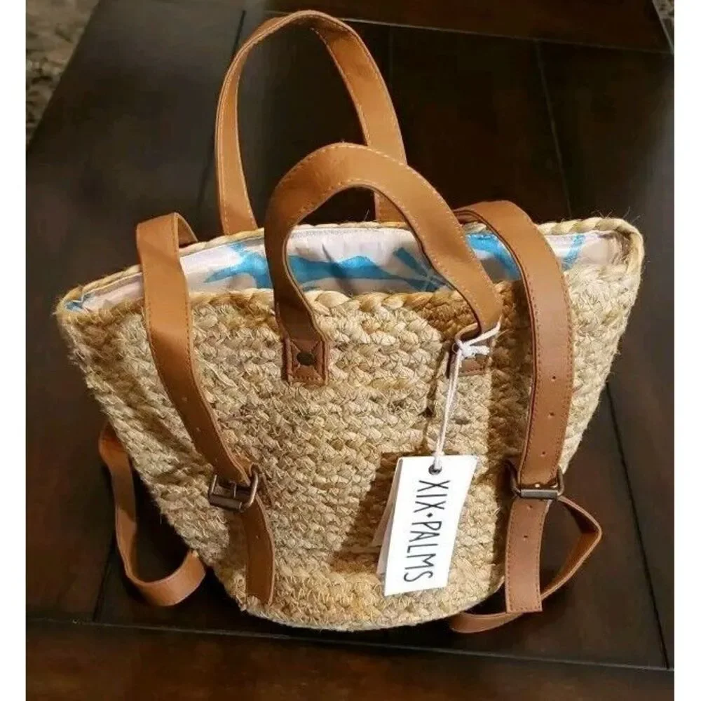 Xix Palms The Shorebreak Picnic‎ Hemp Straw Bag Backpack